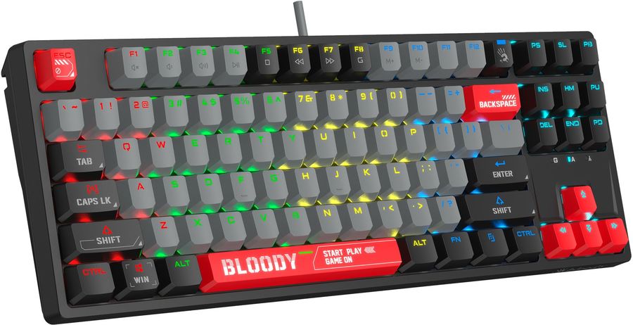 A4TECH BLOODY S87 COMPACT PIXELS RED GAMING MECHANICAL BLMS RED SWITCH RGB KEYBOARD USB US+RUS