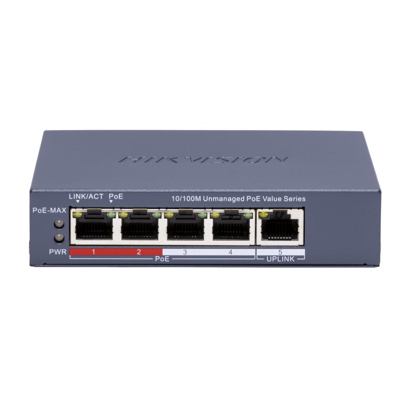 HUB Switch HIKVISION DS-3E0105P-E/M(C) 4x10/100Mbps PoE,1x1000Mbpc,PoE budget:35W Metal