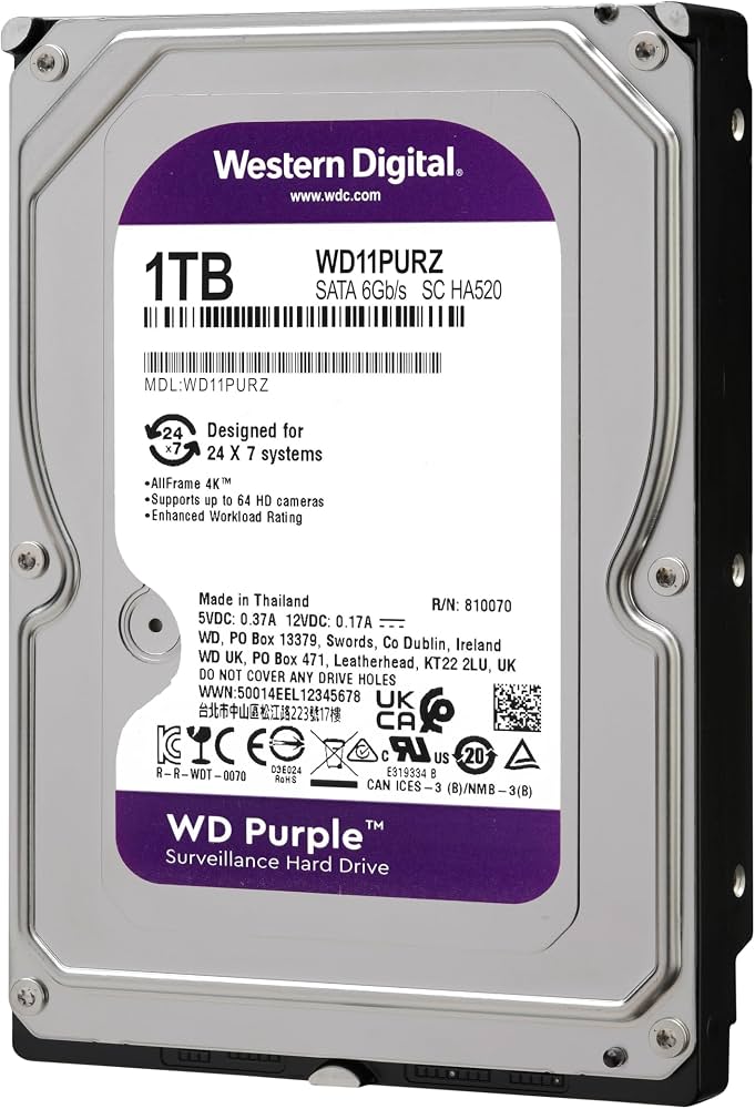 WD 1TB 5400rpm 64MB WD11PURZ PURPLE SURVEILLANCE SATA3
