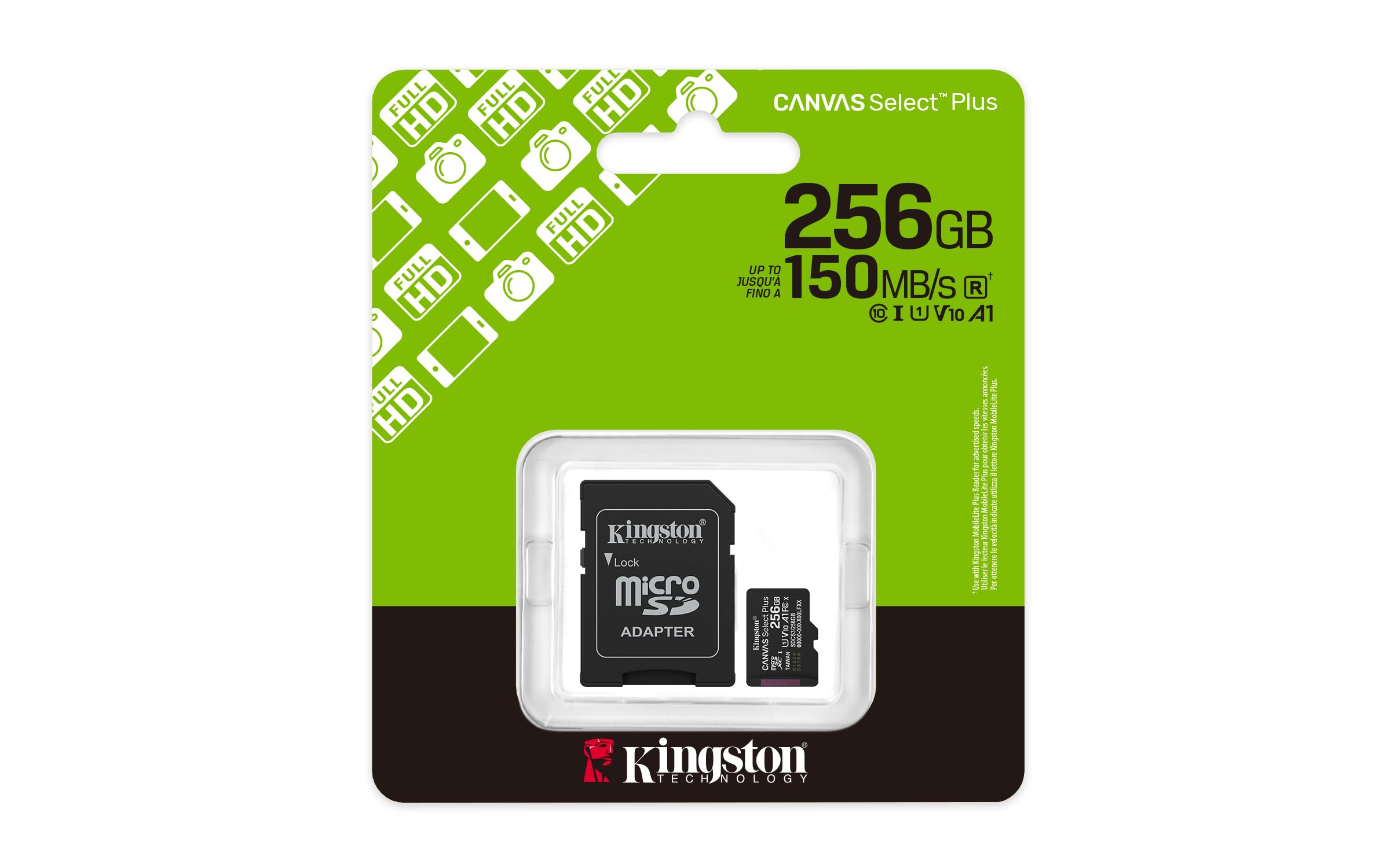 Micro Secure Digital Card (Trans Flash) 256GB HC10 KINGSTON Canvas Select Plus G3 150R A1