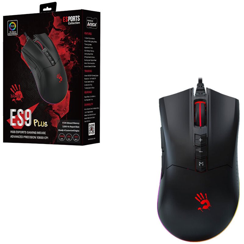 A4TECH BLOODY ES9 PLUS ESPORTS RGB MOUSE STONE BLACK 1000CPI USB