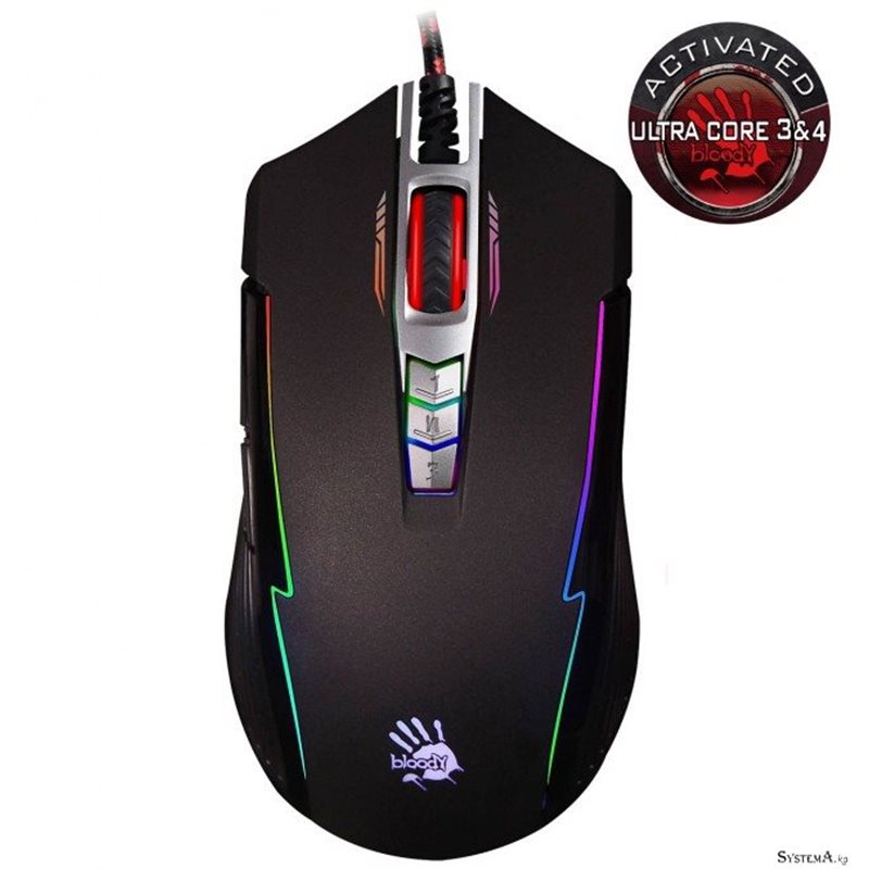 A4TECH BLOODY P93A RGB GAMING MOUSE BULLET GREY METAL FEET ACTIVE USB BLACK