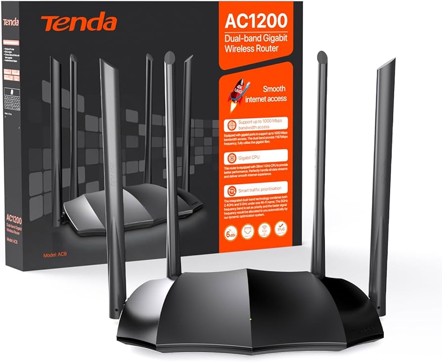 Wireless AP+Router Tenda AC8 AC1200 Smart Dual Band Gigabit Router 4*6dBi Antennas 300Mbps+867Mbps