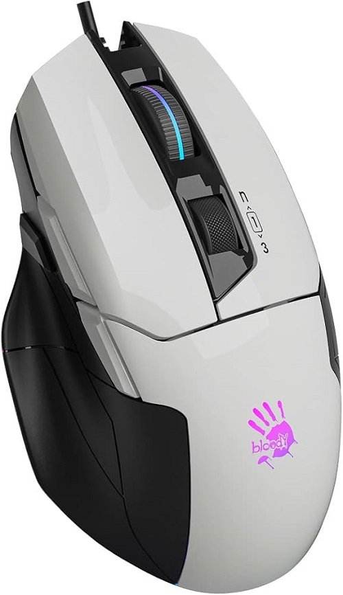 A4TECH BLOODY W70 MAX GAMING MOUSE 10000CPI PANDA WHITE RGB METAL FEET ACTIVE USB BLACK