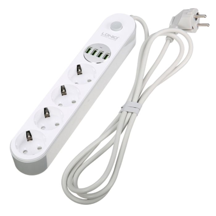 Удлинитель LDNIO (4 розетки и 4 USB) (SE4432) 2m white
