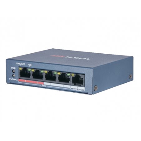 HUB Switch HIKVISION DS-3E0105P-E/M(B) 4x10/100Mbps PoE,1x1000Mbpc,PoE budget:35W Metal