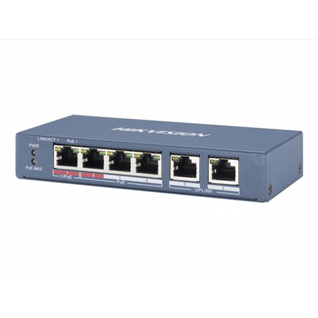 HUB Switch HIKVISION DS-3E0106HP-E 4x10/100Mbps PoE,2x100Mbpc,PoE budget:60W Metal 1port HiPoE