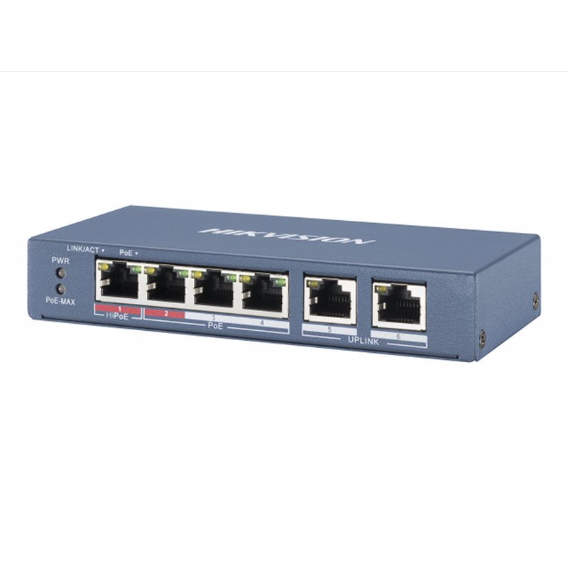 HUB Switch HIKVISION DS-3E0106P-E/M 4x10/100Mbps PoE,2x100Mbpc,PoE budget:35W Metal