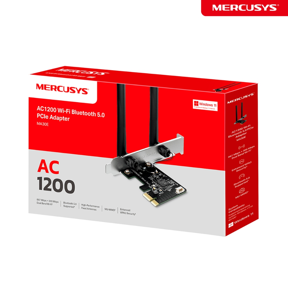 Wireless Adapter Mercusys(TP-Link)MA30E AC1200 WiFi Bluetooth PCIe Adapter 300Mbps+867Mbps 2Antenna