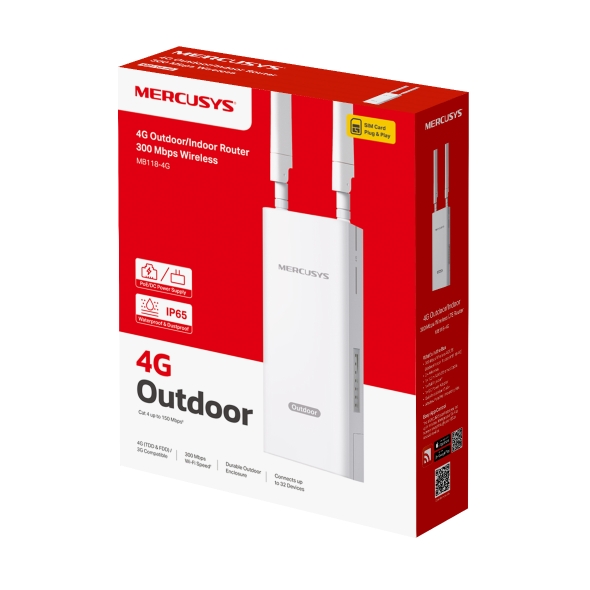 Mercusys(TP-Link) MB118-4G 4G Wireless SIM Outdoor/Indoor Router 300Mbs LAN WAN 2 Antennas