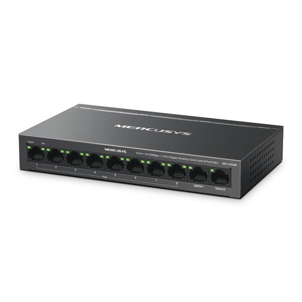 HUB Switch Mercusys(TP-Link)(MS110CP 8Port 10/100 Mbps + 2Port Gigabit with 8-Port 65W PoE+