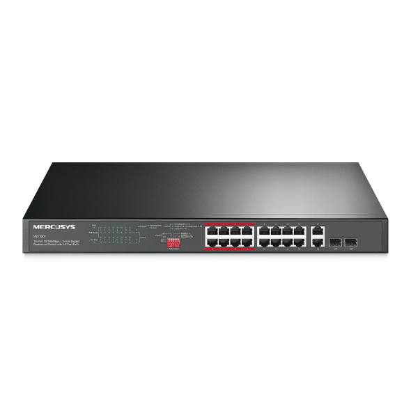 HUB Switch Mercusys(TP-Link)MS118CP 16Port 10/100Mbps + 2Port Gigabit with 16-Port 190W PoE+