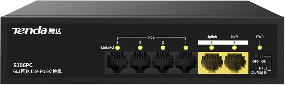 HUB Switch Tenda S106PC 4-port PoE 10/100Mbps + 2-port 10/100Mbps PoE budget:55W