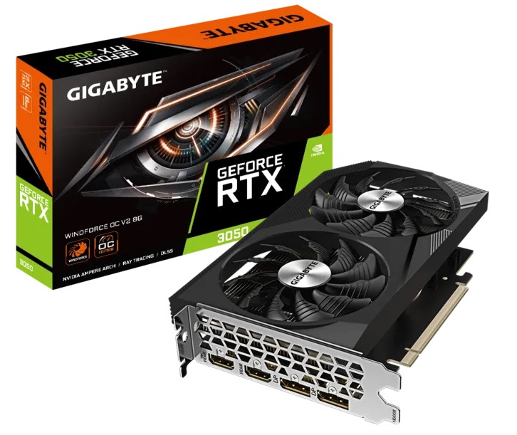 GEFORCE RTX3050 8GB GDDR6 128bit 1792Mhz 2xDP 2xHDMI GIGABYTE GV-N3050WF2OCV2-8GD