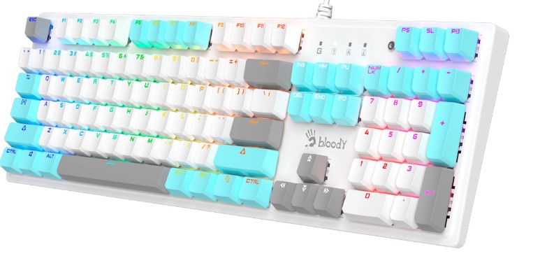 A4TECH BLOODY S520N GAMING MECHANICAL ICY WHITE BLMS RED SWITCH NEON KEYBOARD USB US+RUS