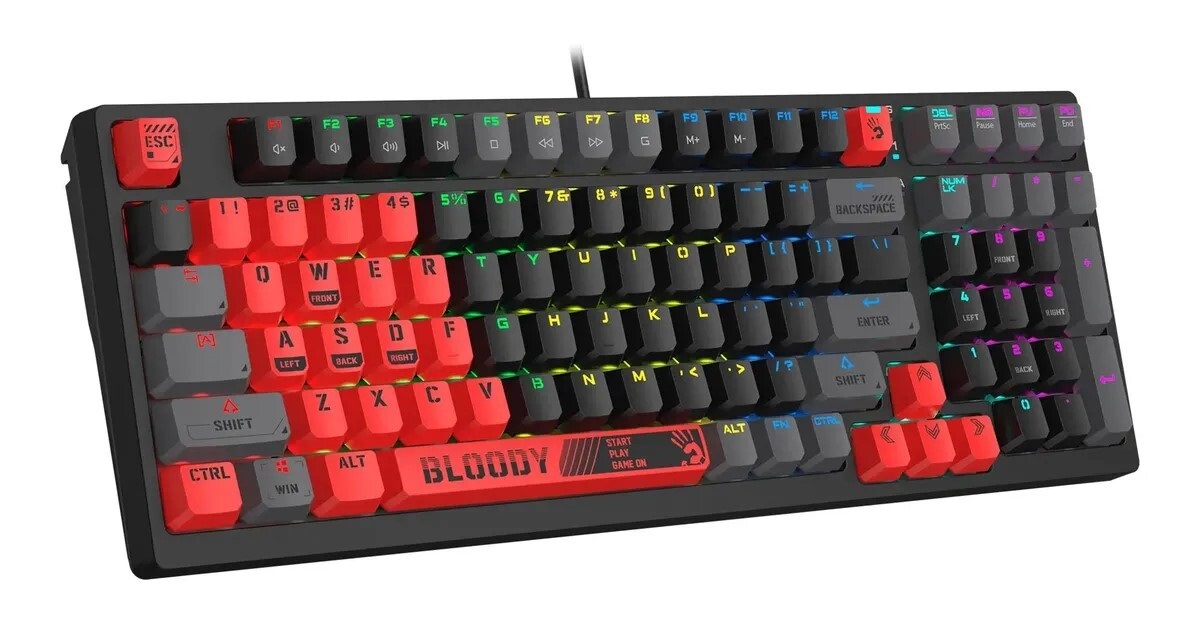 A4TECH BLOODY AT87 BLOODY RED GAMING ALPHA OPTICAL SWITCH RGB KEYBOARD USB US+RUS