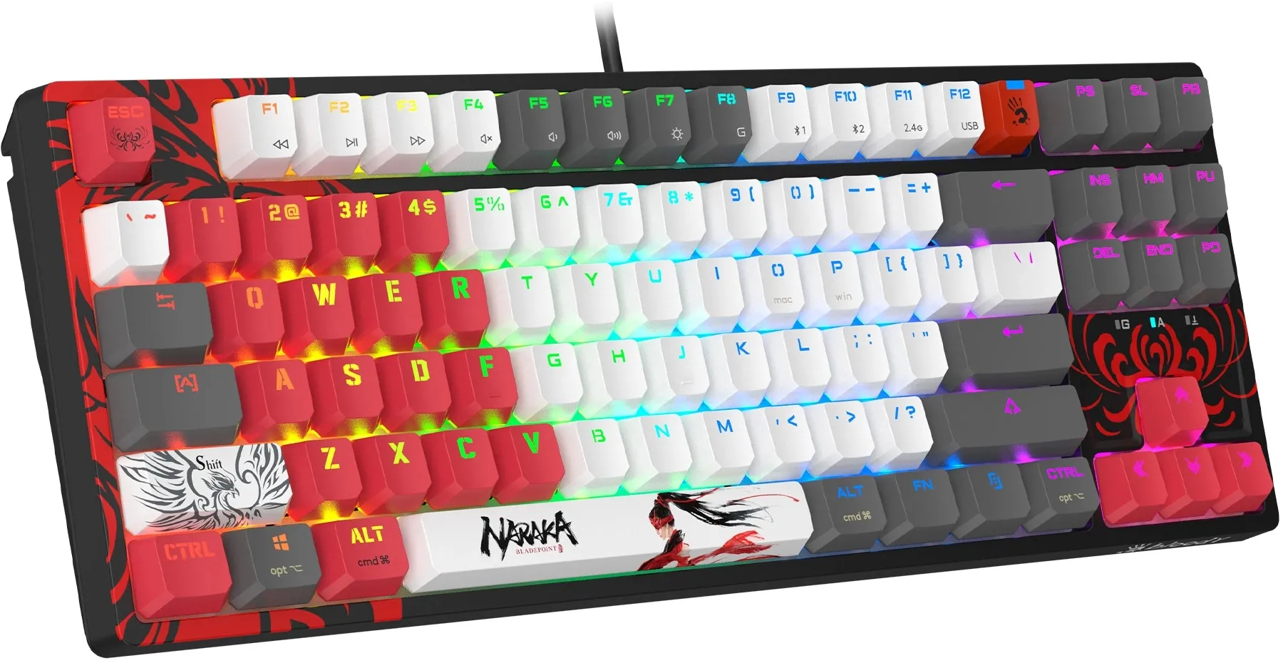 A4TECH BLOODY S87 COMPACT NARAKA GAMING MECHANICAL BLMS RED SWITCH RGB KEYBOARD USB US+RUS