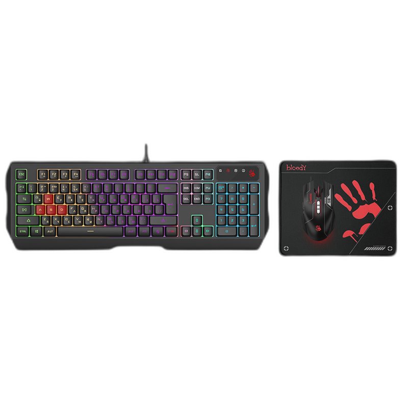 A4TECH BLOODY B1700 (B140N+ES7+BP-50M) NEON LIGHT GAMING KEYBOARD + MOUSE+PAD USB US+RUSSIAN