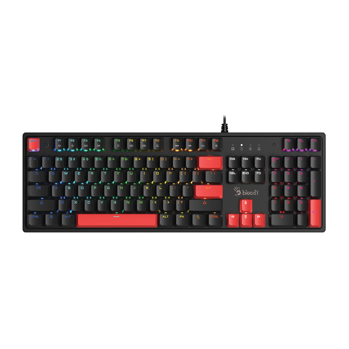 A4TECH BLOODY S520N GAMING MECHANICAL FIRE BLACK BLMS RED SWITCH NEON KEYBOARD USB US+RUS